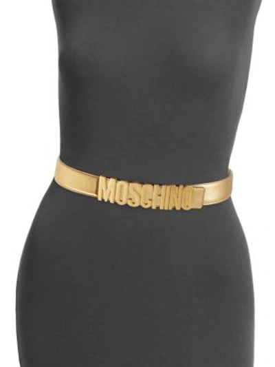 Shop Moschino Logo Leather Belt In Gold