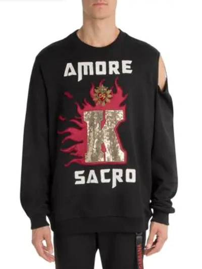 Shop Dolce & Gabbana Amore Cold Shoulder Sweatshirt In Black Print