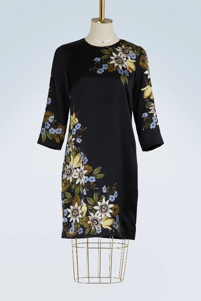 Shop Erdem Emma Long Sleeves Satin Dress In Black & Multi