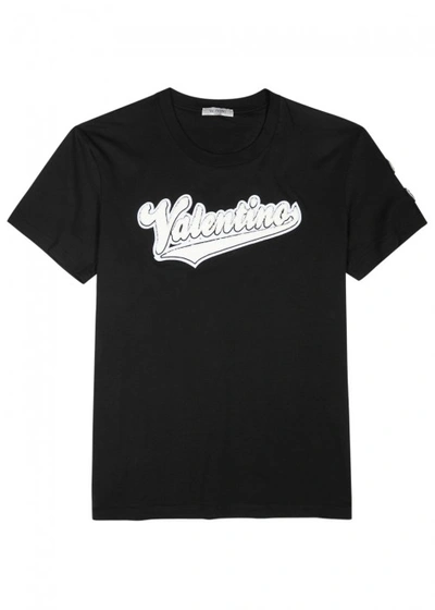 Shop Valentino Black Appliquéd Cotton T-shirt