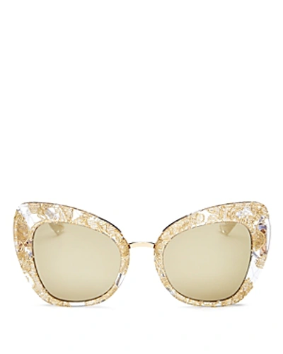 Shop Dolce & Gabbana Women's Mirrored Cat Eye Sunglasses, 51mm In Gold Lace/light Brown Gold Mirror