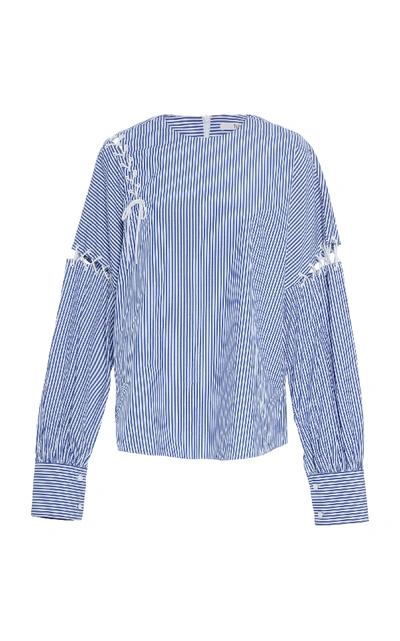 Shop Tibi Shirred Lace Up Shirt In Stripe