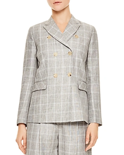 Shop Sandro Iveline Double-breasted Plaid Blazer In Gray