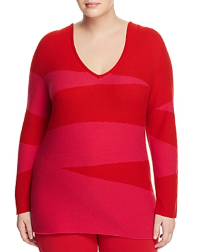 Shop Marina Rinaldi Aria Color-blocked Cashmere Sweater In Red