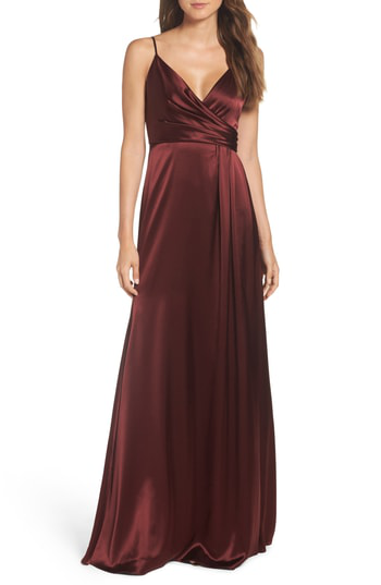 jill jill stuart faux wrap satin gown
