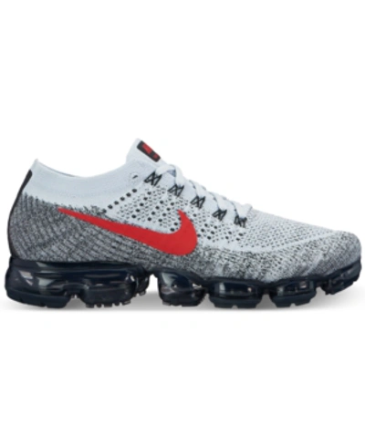 Shop Nike Men's Air Vapormax Flyknit Running Sneakers From Finish Line In Pure Platinum/univ Red-bl