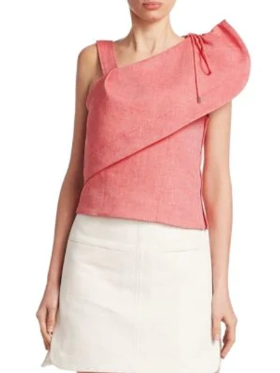 Shop Carven One Shoulder Chambray Top In Red Pepper