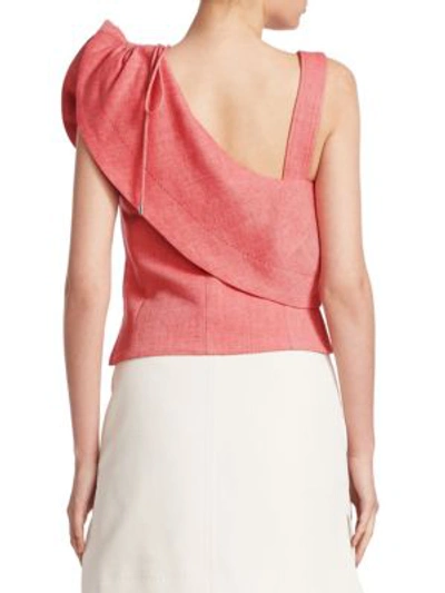 Shop Carven One Shoulder Chambray Top In Red Pepper