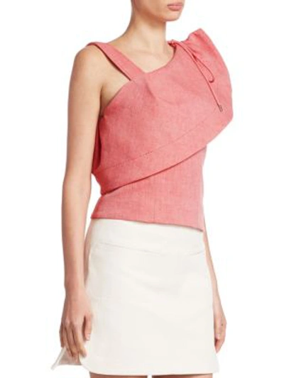 Shop Carven One Shoulder Chambray Top In Red Pepper