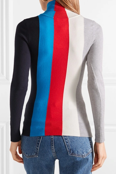 Shop Joostricot Striped Cotton-blend Turtleneck Sweater In Red