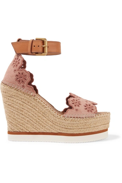 Shop See By Chloé Leather And Embroidered Suede Espadrille Wedge Sandals