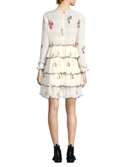 Ganni Lowell Pleated Floral-print Crepe Mini Dress In White | ModeSens