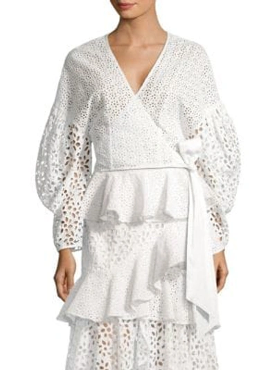 Shop Amur Esme Eyelet Wrap Blouse In White