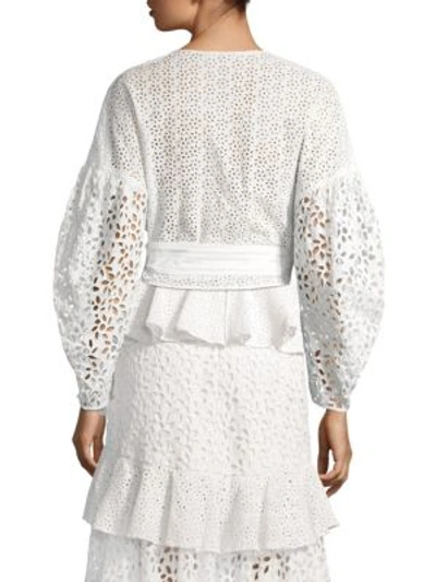 Shop Amur Esme Eyelet Wrap Blouse In White