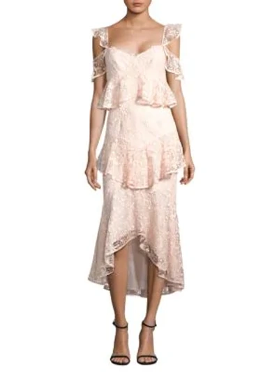 Shop Amur Hayden Lace Midi Dress In Blush