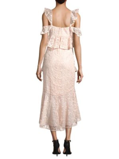 Shop Amur Hayden Lace Midi Dress In Blush