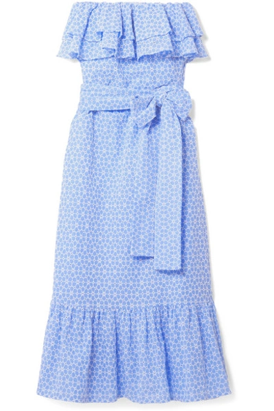 Shop Lisa Marie Fernandez Sabine Strapless Broderie Anglaise Cotton Maxi Dress In Light Blue