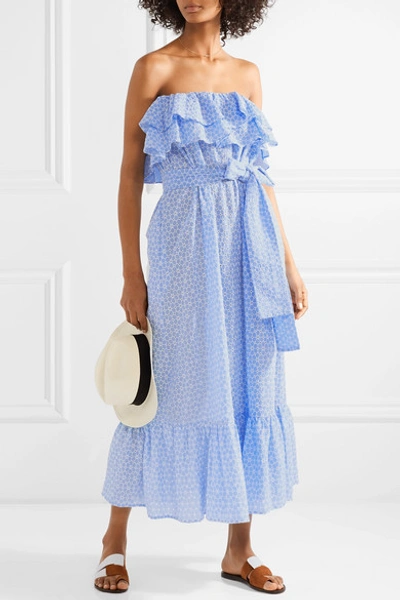 Shop Lisa Marie Fernandez Sabine Strapless Broderie Anglaise Cotton Maxi Dress In Light Blue