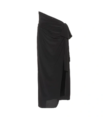 Shop Saint Laurent Silk Crêpe Midi Skirt In Black