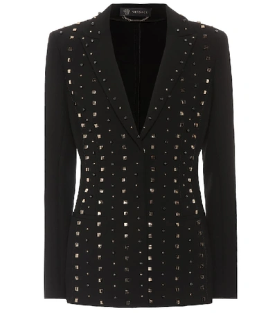 Shop Versace Embellished Crêpe Blazer In Black