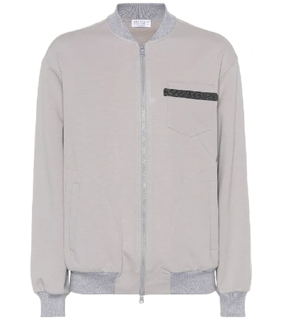 Shop Brunello Cucinelli Embellished Cotton-blend Jacket In Grey