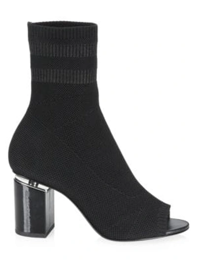 Shop Alexander Wang Cat Mid Heel Peep Toe Sock Booties In Black