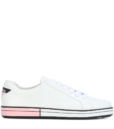 Shop Prada Leather Sneakers In White