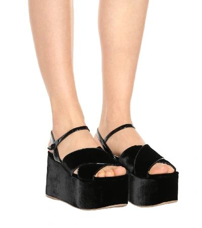 Shop Miu Miu Velvet Platform Sandals In Black