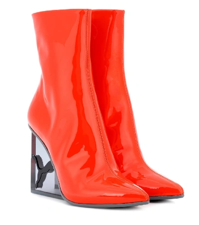 Shop Fenty X Puma Patent Leather Ankle Boots In Orange