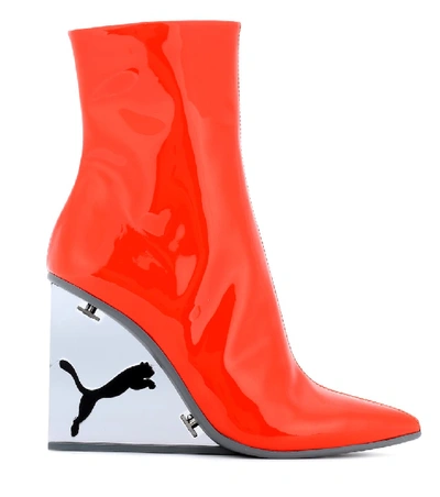 Shop Fenty X Puma Patent Leather Ankle Boots In Orange