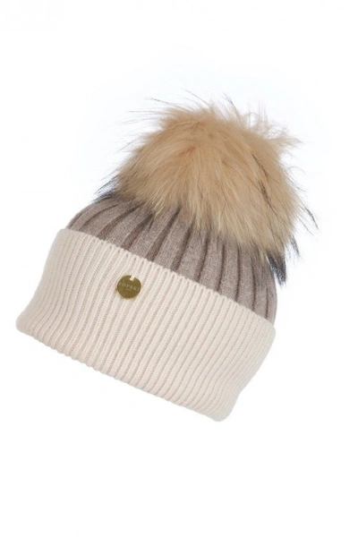 Shop Popski London Angora Pom Pom Hat - Soft Fawn-cream