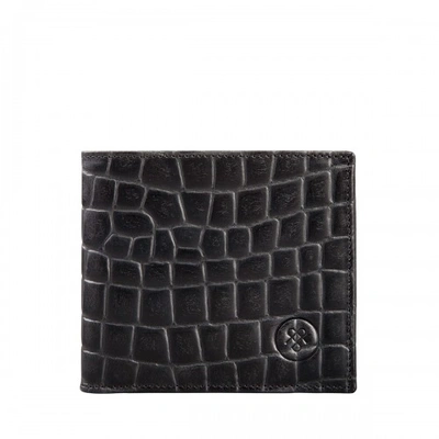 Shop Maxwell Scott Bags Premium Black Crocodile Print Leather Bifold Wallet For Men