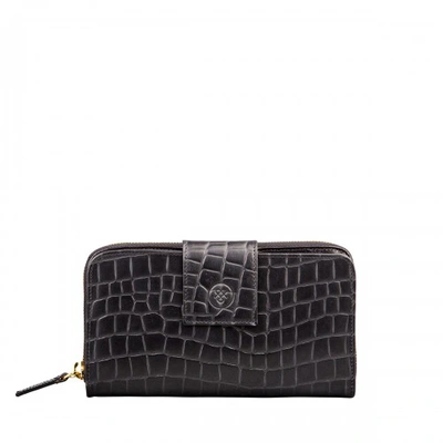 Shop Maxwell Scott Bags Women S Black Croc Embossed Leather Zip Around Purse