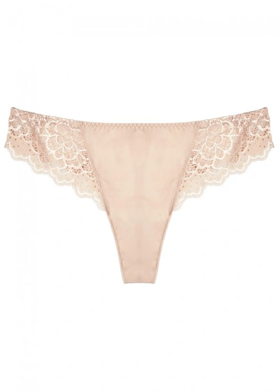 Shop Simone Perele Caresse Blush Lace Thong In Nude