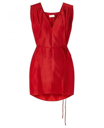 Shop Aya Silk Ruby Short Habotai Dress In Red