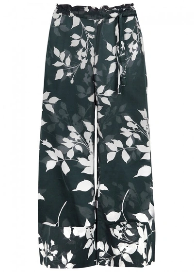 Shop Lila.eugenie Lila. Eugénie Navy Leaf-print Voile Trousers