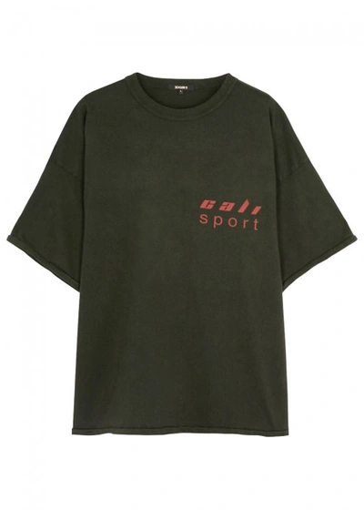 Shop Yeezy Calabasas Dark Green Cotton T-shirt