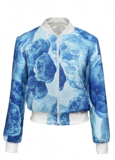 Shop Mihano Momosa Blue Peonies Print Bomber Jacket