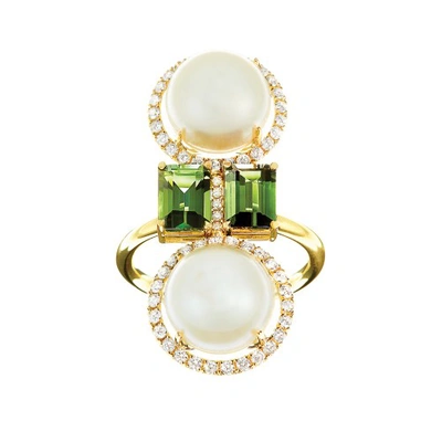 Shop Nadine Aysoy Elle Et Lui Green Double Pearl Ring