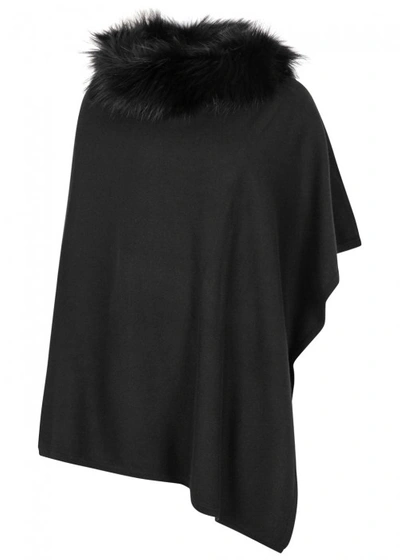 Shop Dom Goor Black Fur-trimmed Cashmere Poncho