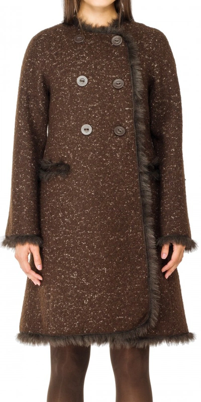 Shop Leon Max Tweed Coat With Faux Fur Trim