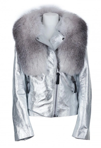 Shop Popski London Metallic London Leather Fox Fur Jacket