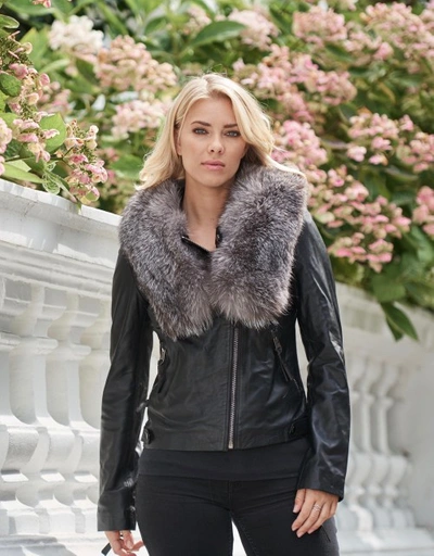 Shop Popski London London Leather Fox Fur Jacket