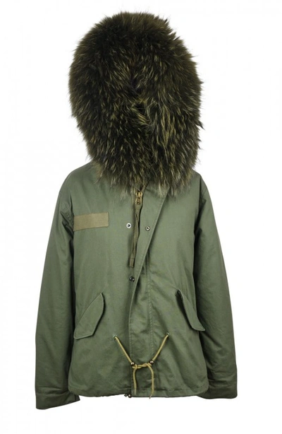 Shop Popski London Parka Jacket With Army Green Raccoon Fur Collar