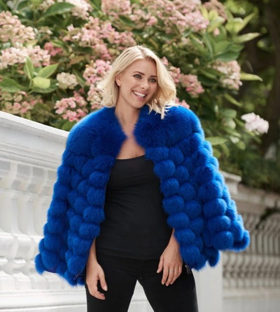 Shop Popski London Electric Blue Bubble Fox Fur Jacket