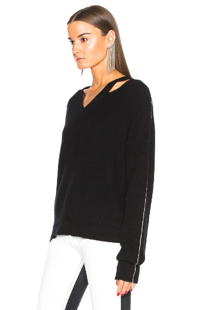 Shop Helmut Lang Distressed V Neck Sweater In Black