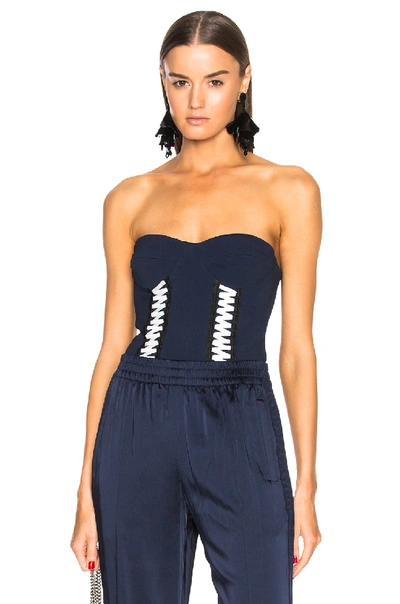 Shop Jonathan Simkhai Lace Up Stretch Crepe Bodysuit In Blue