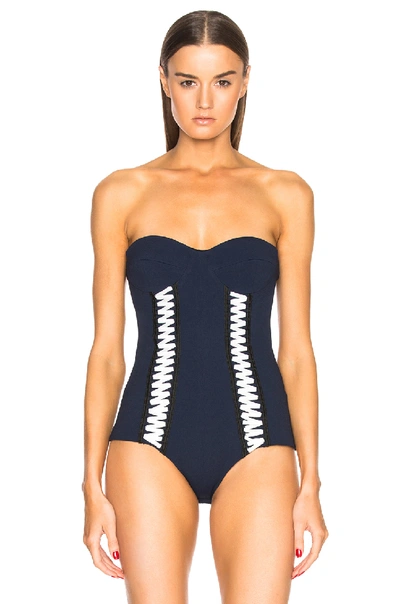 Shop Jonathan Simkhai Lace Up Stretch Crepe Bodysuit In Blue