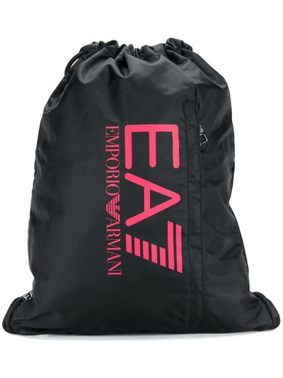 Shop Ea7 Logo Print Drawstring Backpack In Black