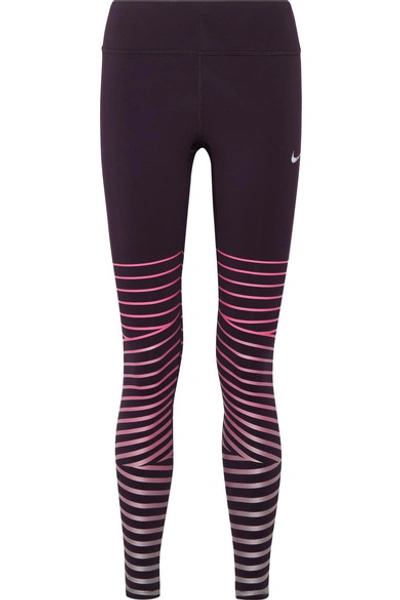 Nike Power Epic Lux Metallic Striped Dri-fit Stretch Leggings In Port Wine  | ModeSens